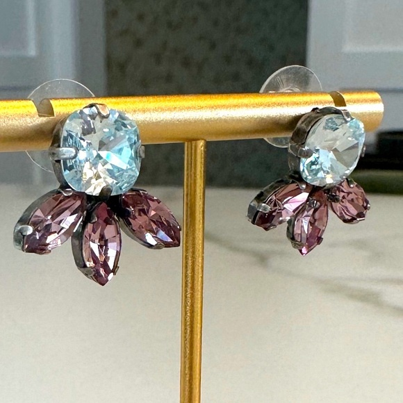 TOVA Light Sapphire and Amethyst Swarovski Crystal Earrings in Antique Silver - Picture 6 of 13